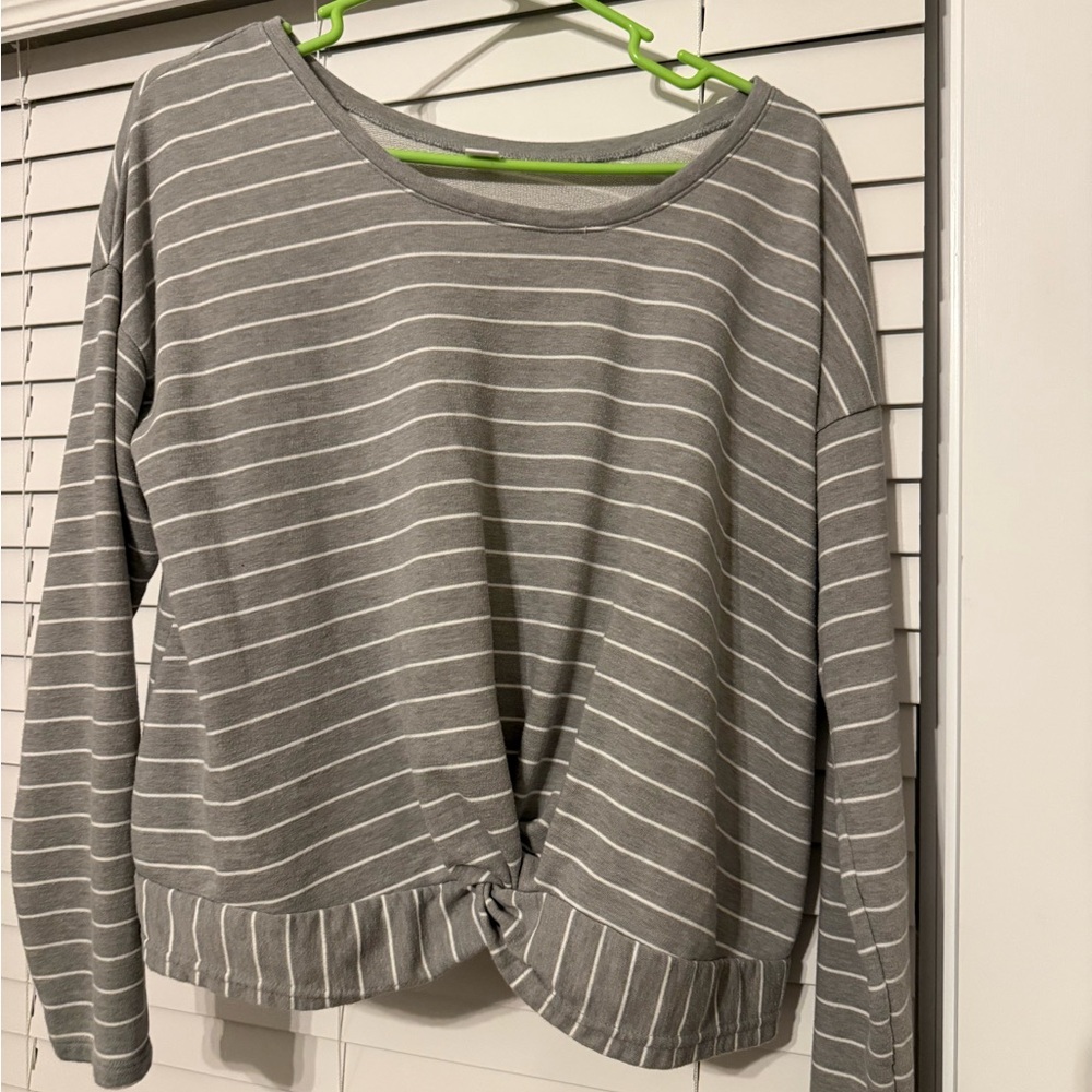 Old Navy Gray and White Striped Sweatshirt